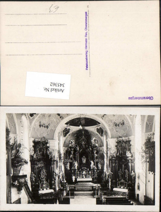 345362,Foto AK Oberammergau Kirche Innenansicht Kanzel