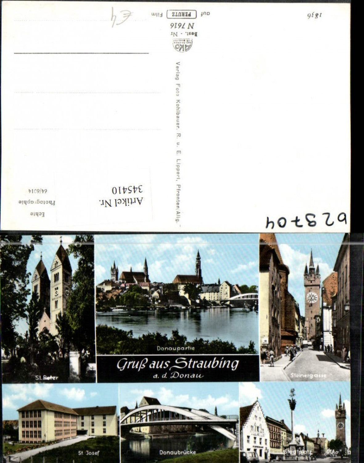 345410,Gruß aus Straubing an d. Donau Teilansicht Kirche Brücke Turm Mehrbildkarte