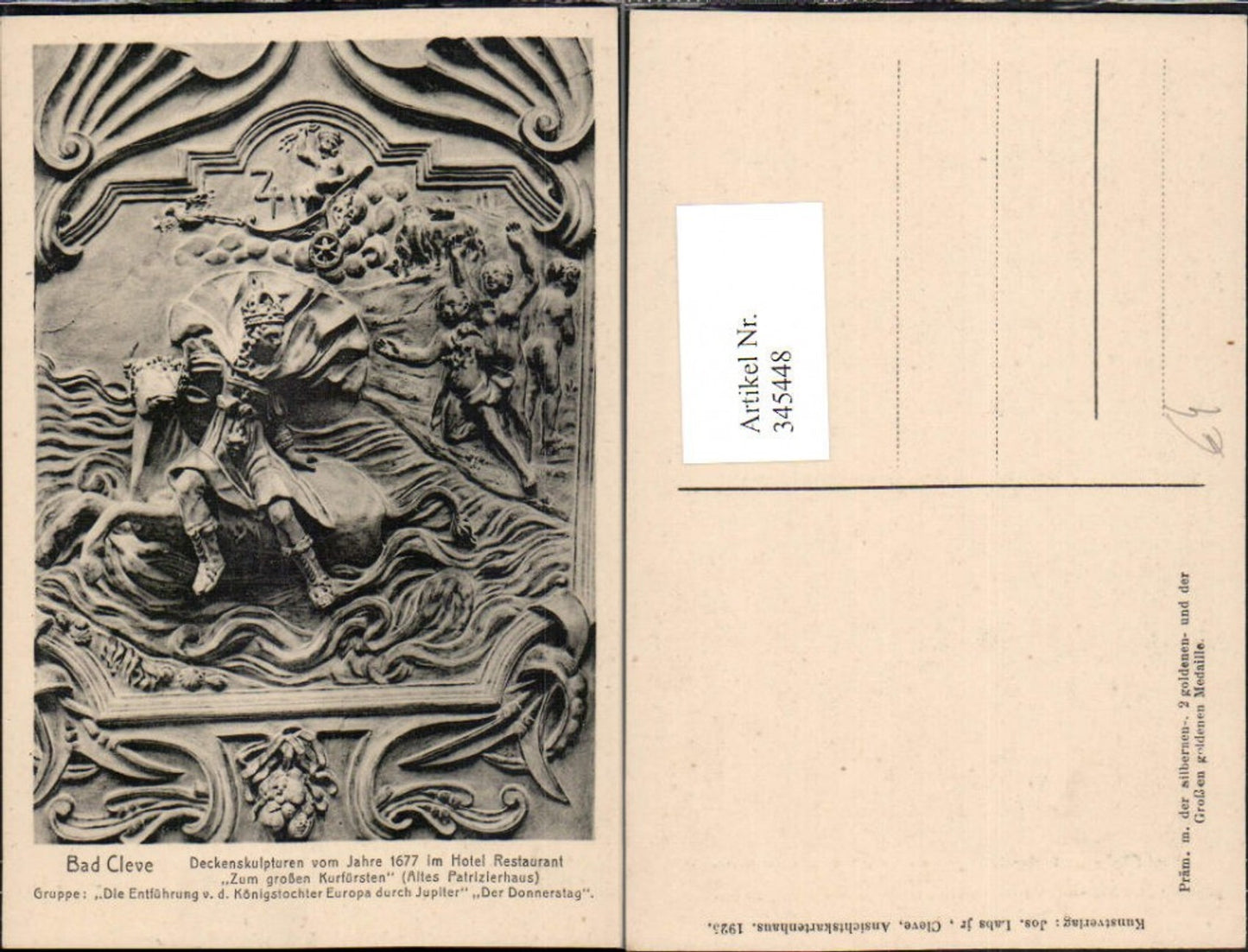 345448,Bad Kleve Hotel zum großen Kurfürsten Deckenskulpturen Entführung Europa durch Jupiter