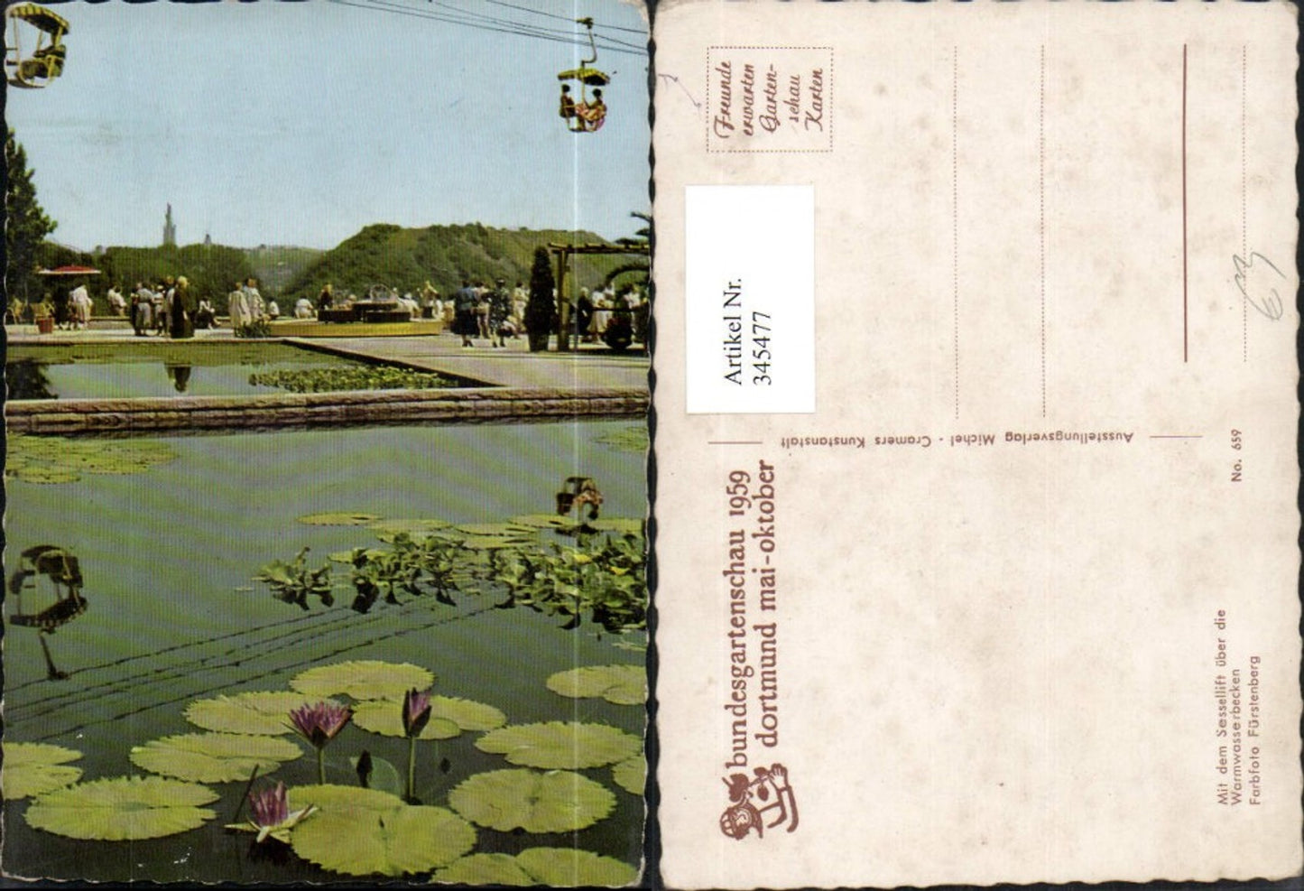 345477,Dortmund Bundesgartenschau 1959 Sessellift Warmwasserbecken Seerosen