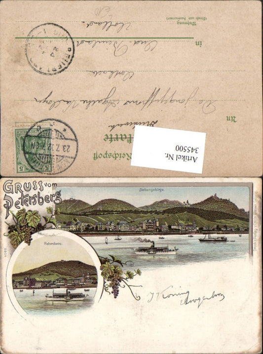 345500,Litho Gruß vom Petersberg Siebengebirge b. Königswinter Mehrbildkarte