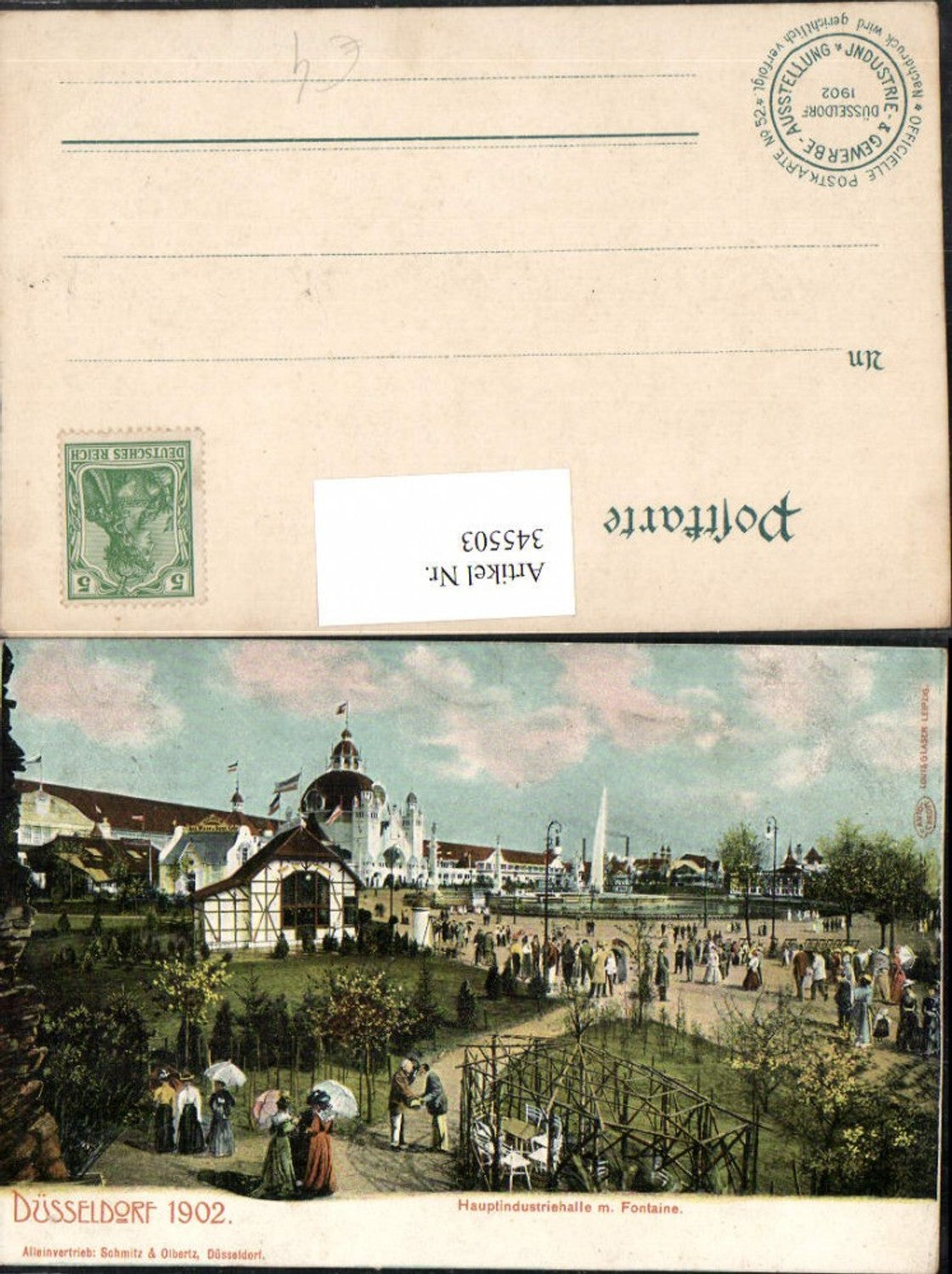 345503,Düsseldorf 1902 Hauptindustriehalle m. Fontäne