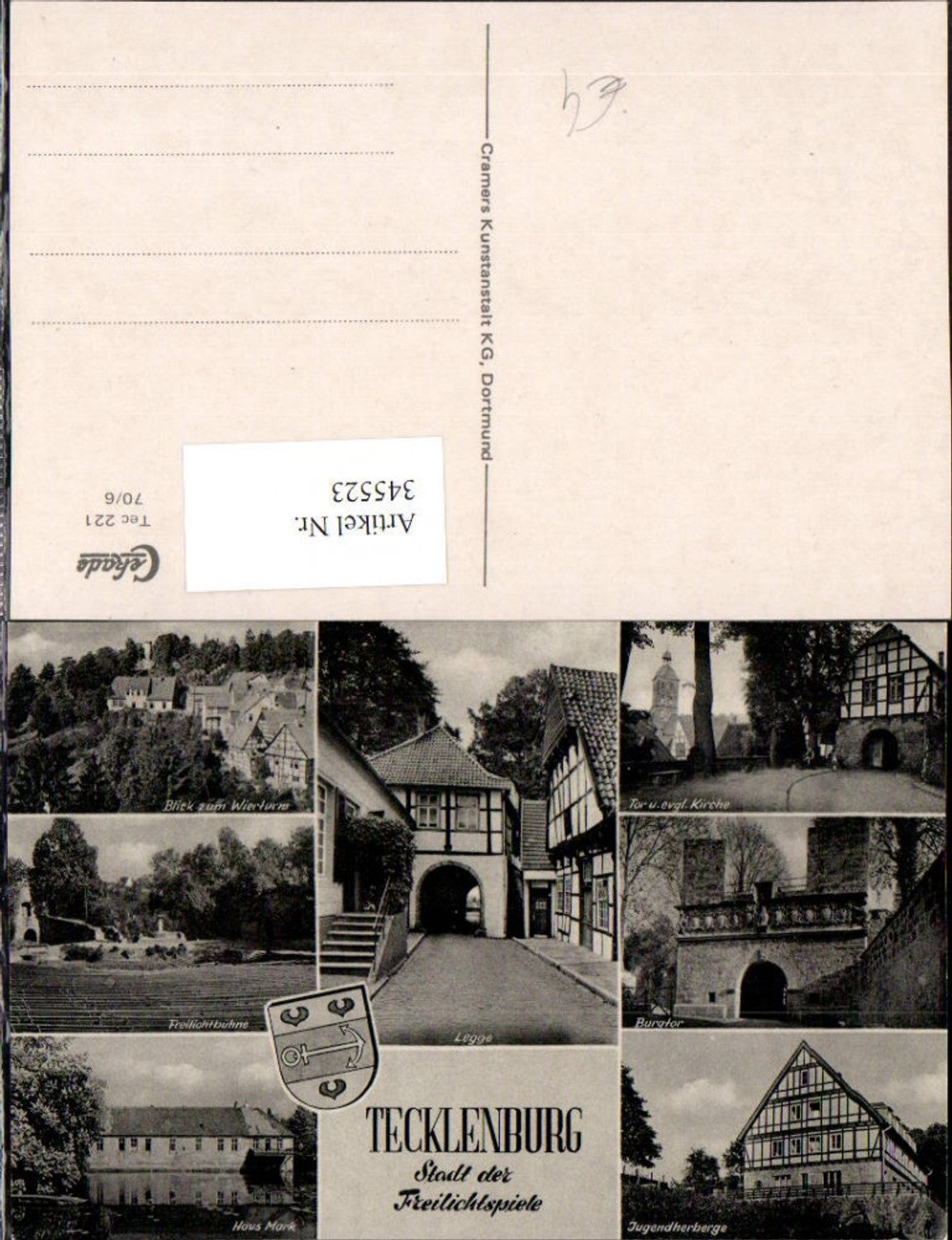 345523,Tecklenburg Freilichtbühne Haus Mark Burgtor Kirche Legge Mehrbildkarte