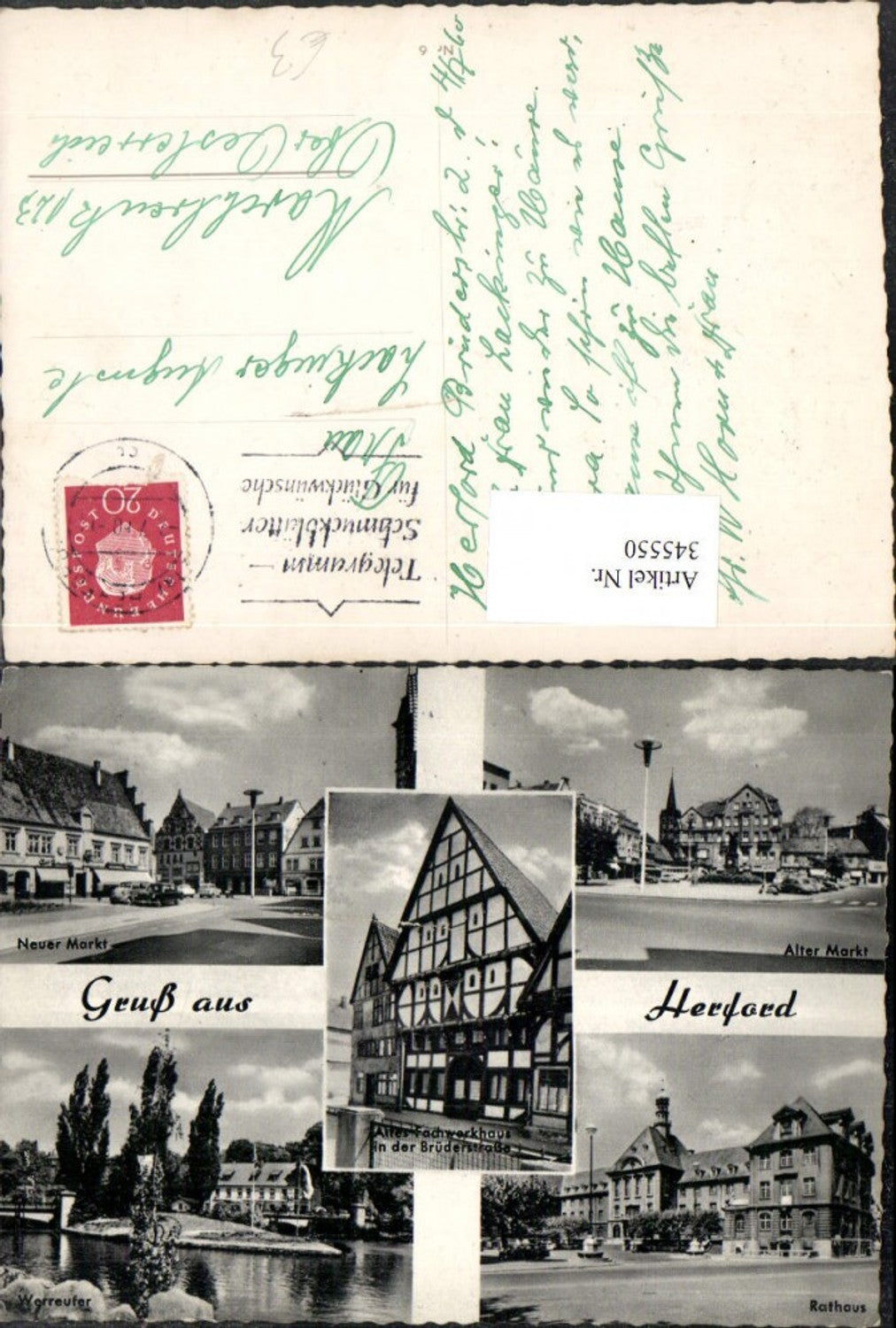 345550,Gruß aus Herford Rathaus Fachwerkhaus Neuer u. Alter Markt Mehrbildkarte