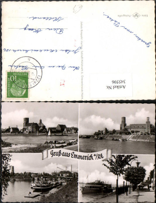 345596,Gruß aus Emmerich am Rhein Teilansicht Kirche Schiff Mehrbildkarte