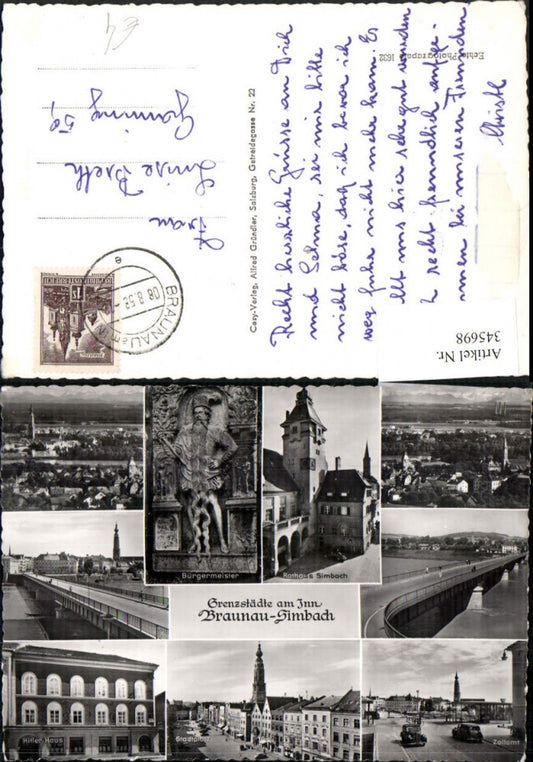 345698,Braunau Simbach am Inn Totale Rathaus Brücken Zollamt Stadtplatz Mehrbildkarte