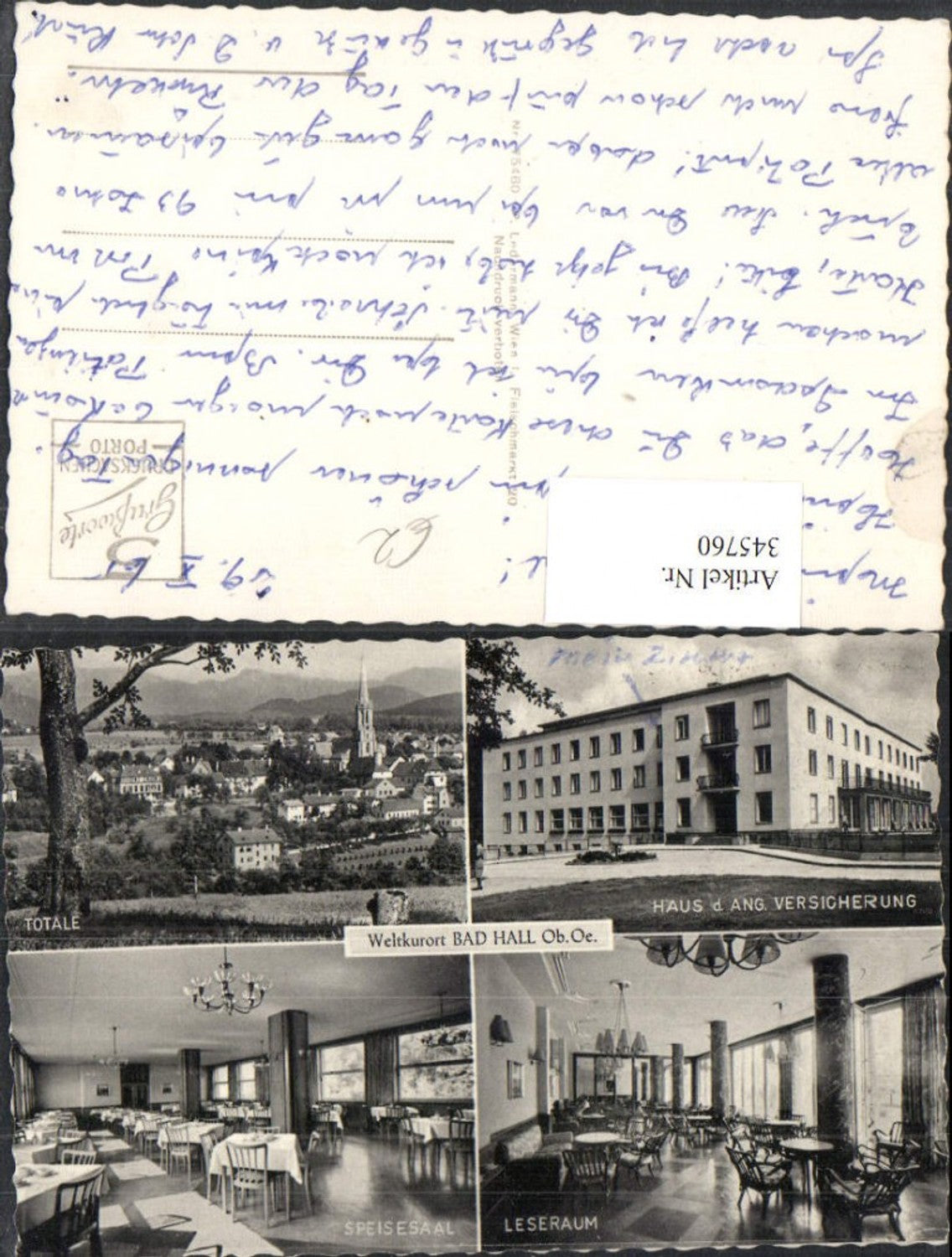 345760,Bad Hall Totale Haus d. Versicherung Leseraum Speisesaal Mehrbildkarte