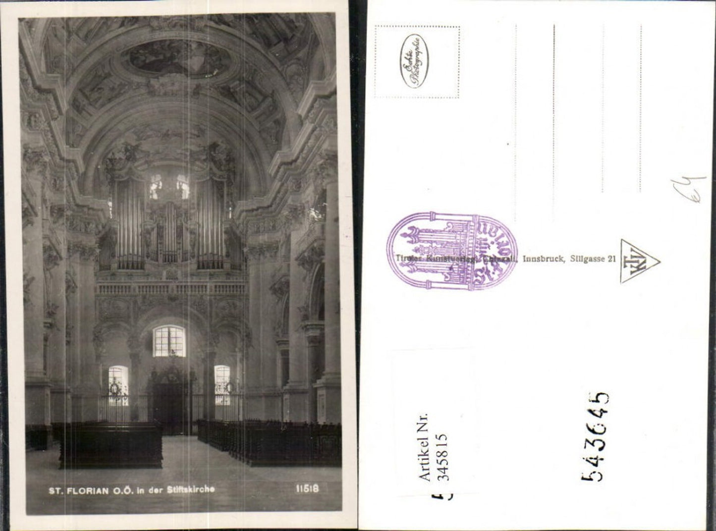 345815,St. Florian Stiftskirche Kirche Innenansicht Orgel