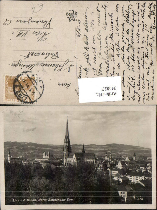 345827,Linz an d. Donau Teilansicht m. Maria Empfängnis Dom Kirche