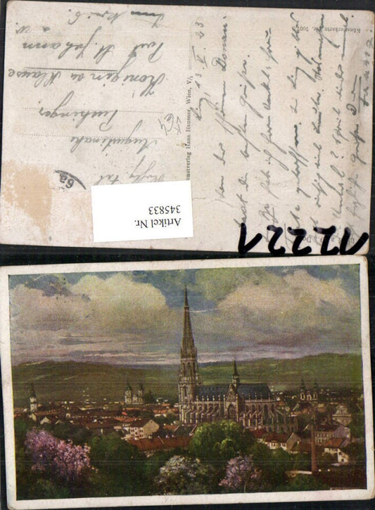 345833,Künstler AK Linz an d. Donau Teilansicht Kirche pub Hans Hausner 7007/5