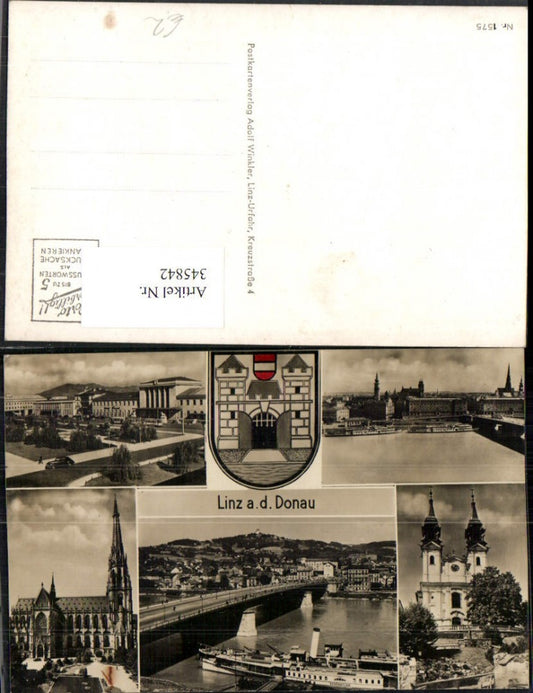 345842,Linz an d. Donau Totale Brücke Dampfer Bahnhof Dom Kirche Mehrbildkarte