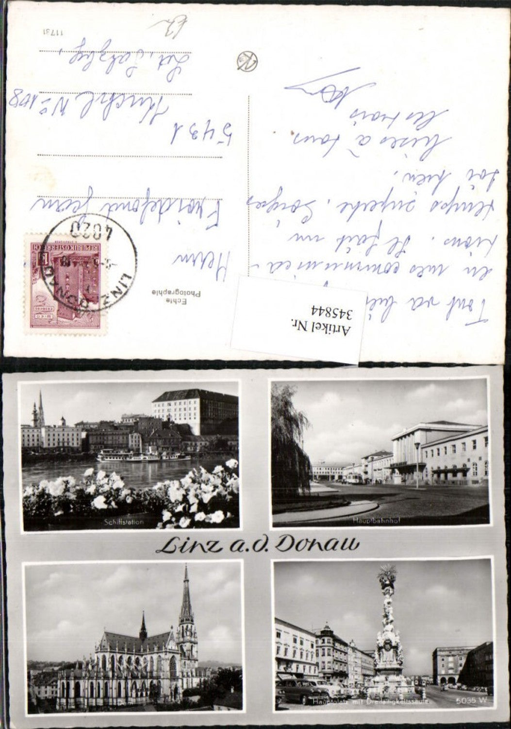 345844,Linz an d. Donau Hauptbahnhof Schiffstation Dom Dreifaltigkeitssäule Mehrbildkarte
