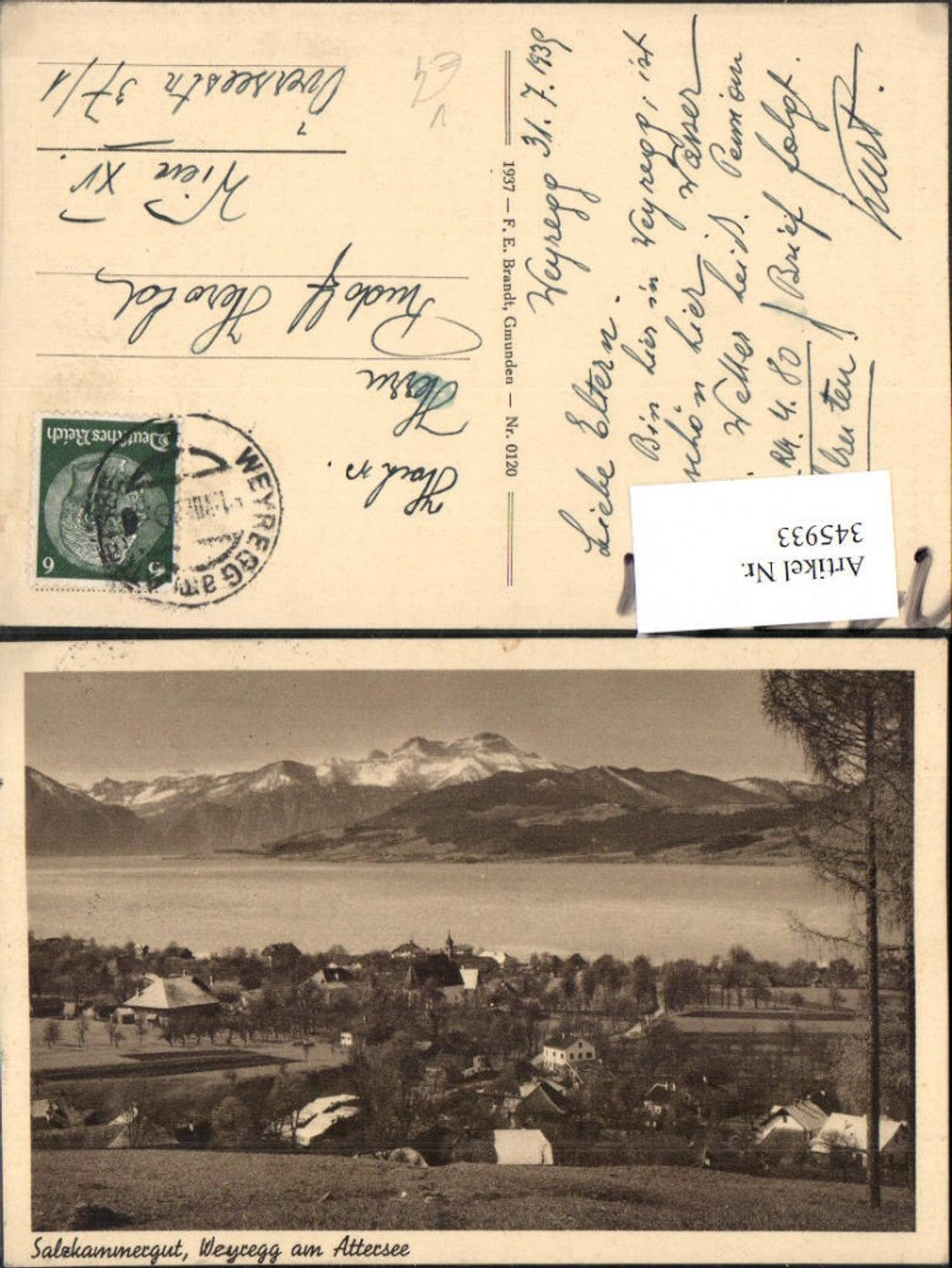 345933,Weyregg am Attersee Totale Bergkulisse pub F. E. Brandt 0120