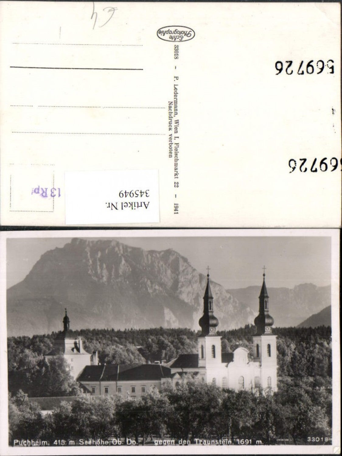 345949,Puchheim Kloster Kirche geg. Traunstein Bergkulisse