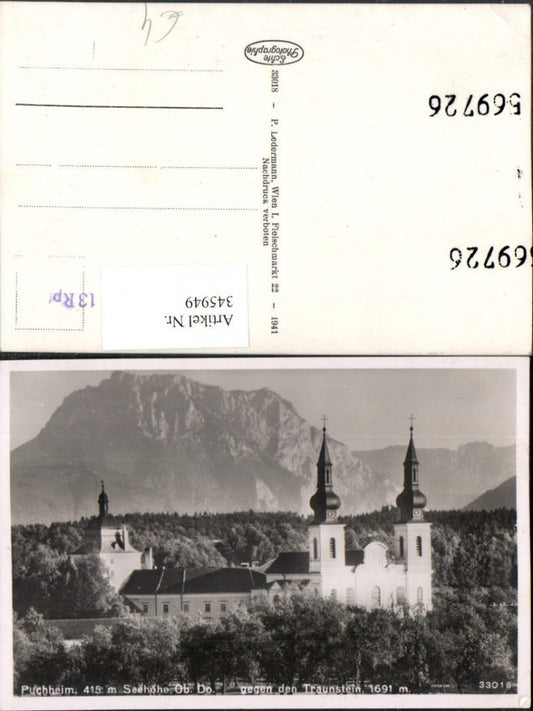 345949,Puchheim Kloster Kirche geg. Traunstein Bergkulisse