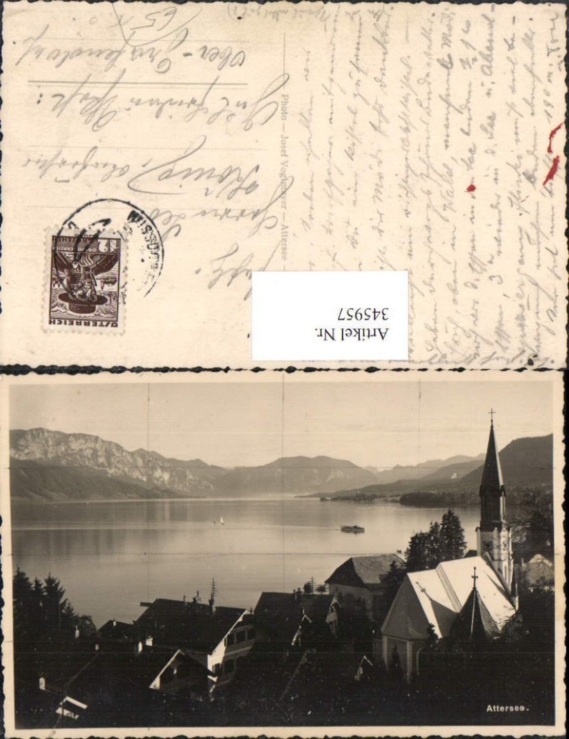 345957,Attersee am Attersee Kirche Bergkulisse