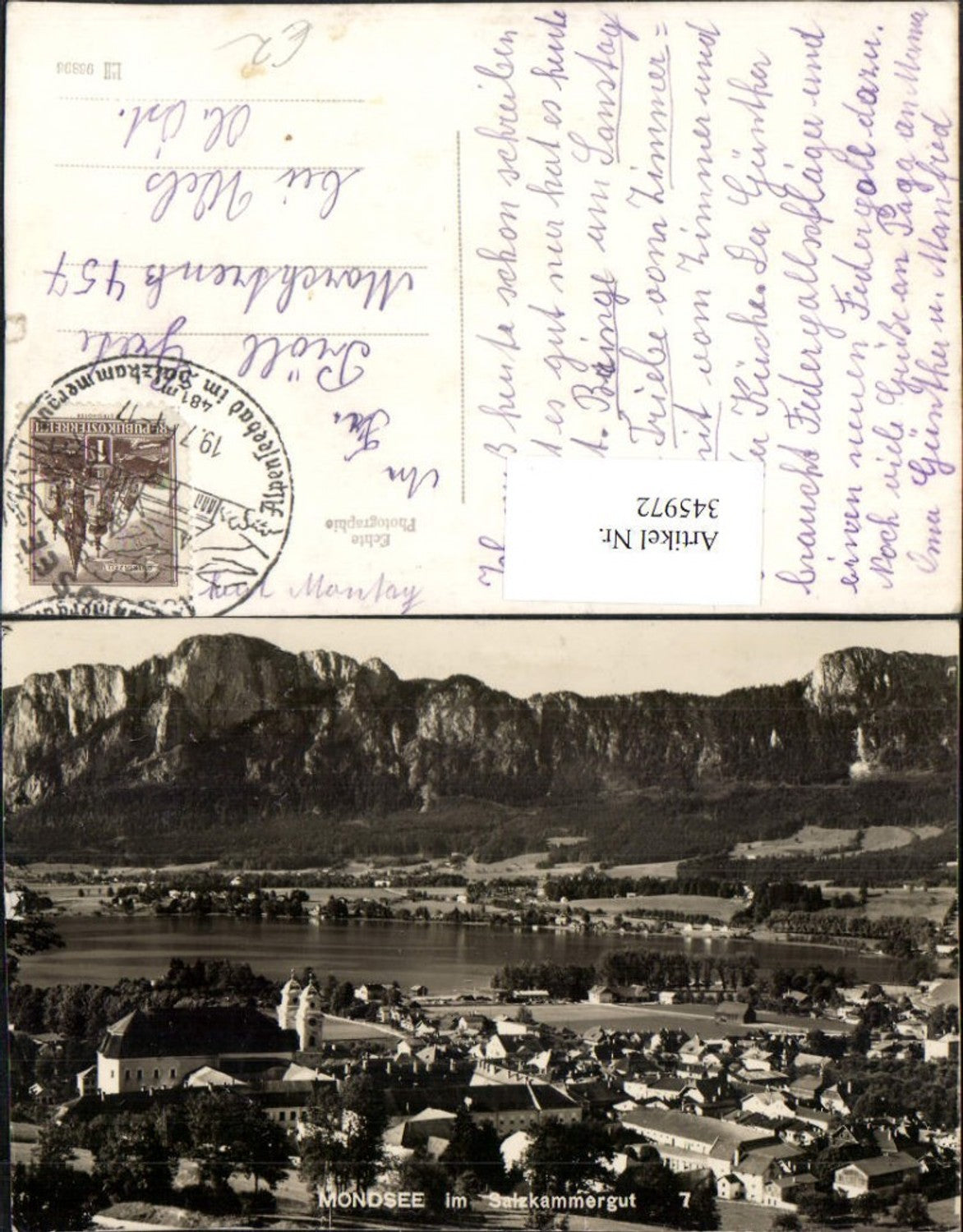345972,Mondsee Totale m. Kloster Bergkulisse