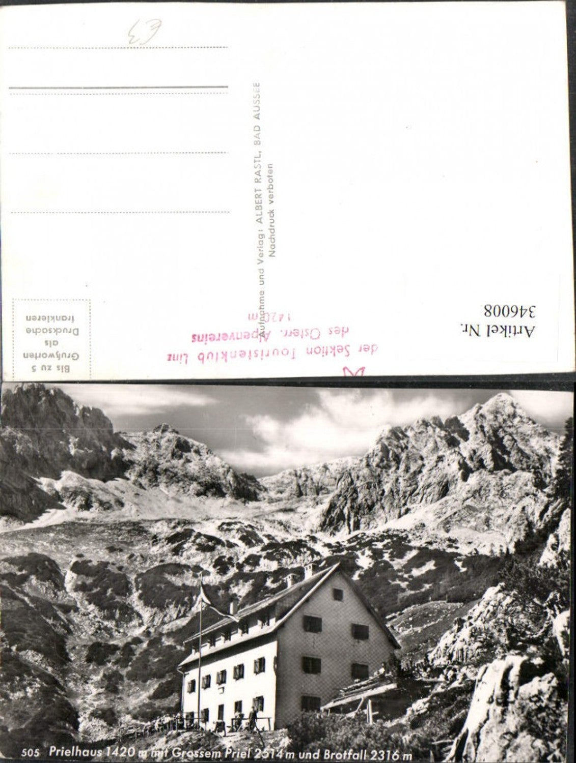 346008,Prielhaus Berghütte b. Hinterstoder m. Großem Priel u. Brotfall Bergkulisse