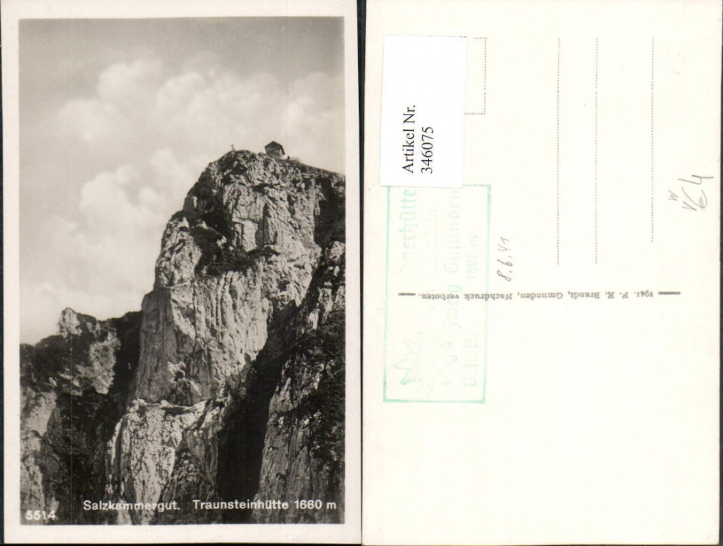 346075,Traunsteinhütte Berghütte b. Traunkirchen pub F. E. Brandt 5514