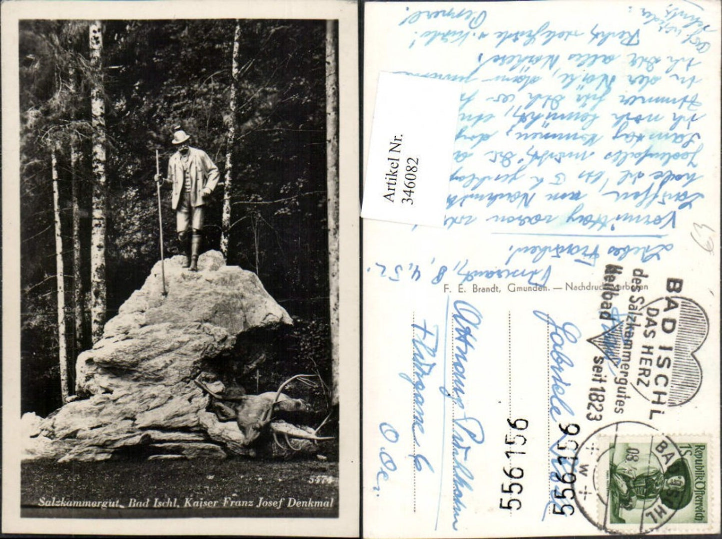 346082,Bad Ischl Kaiser Franz Josef-Denkmal Statue Jäger Hirsch