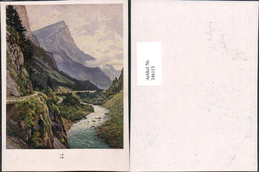 346113,Künstler AK Schafberg b. St. Wolfgang Bergkulisse