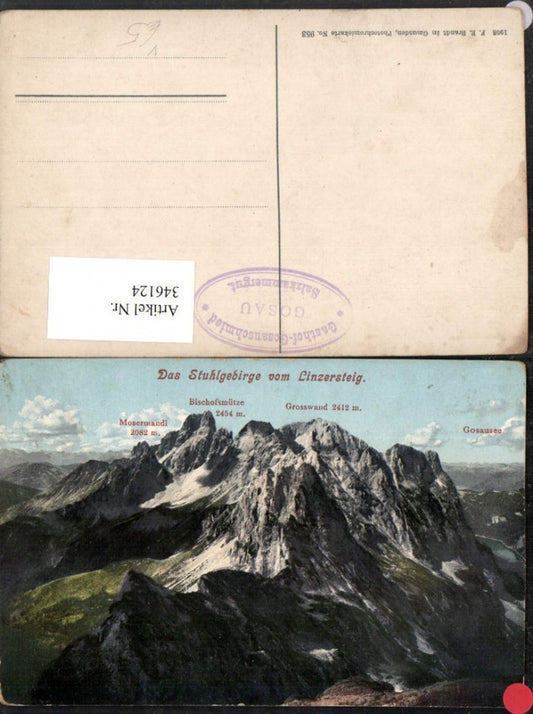 346124,Stuhlgebirge vom Linzersteig b. Gosau Bergkulisse pub F. E. Brandt 953