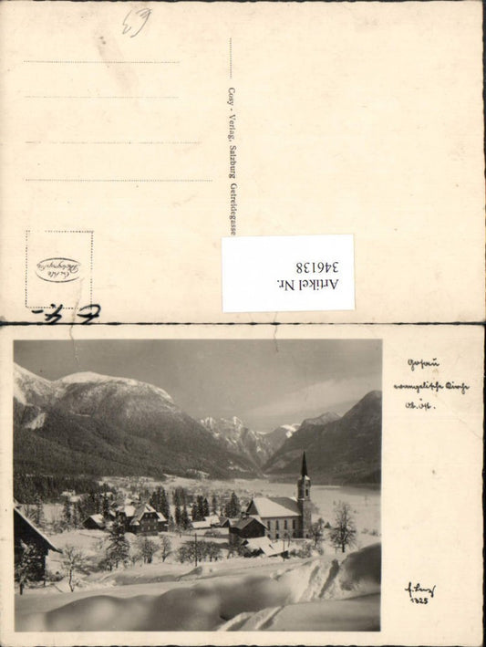 346138,Gosau Totale Kirche Bergkulisse Winterbild
