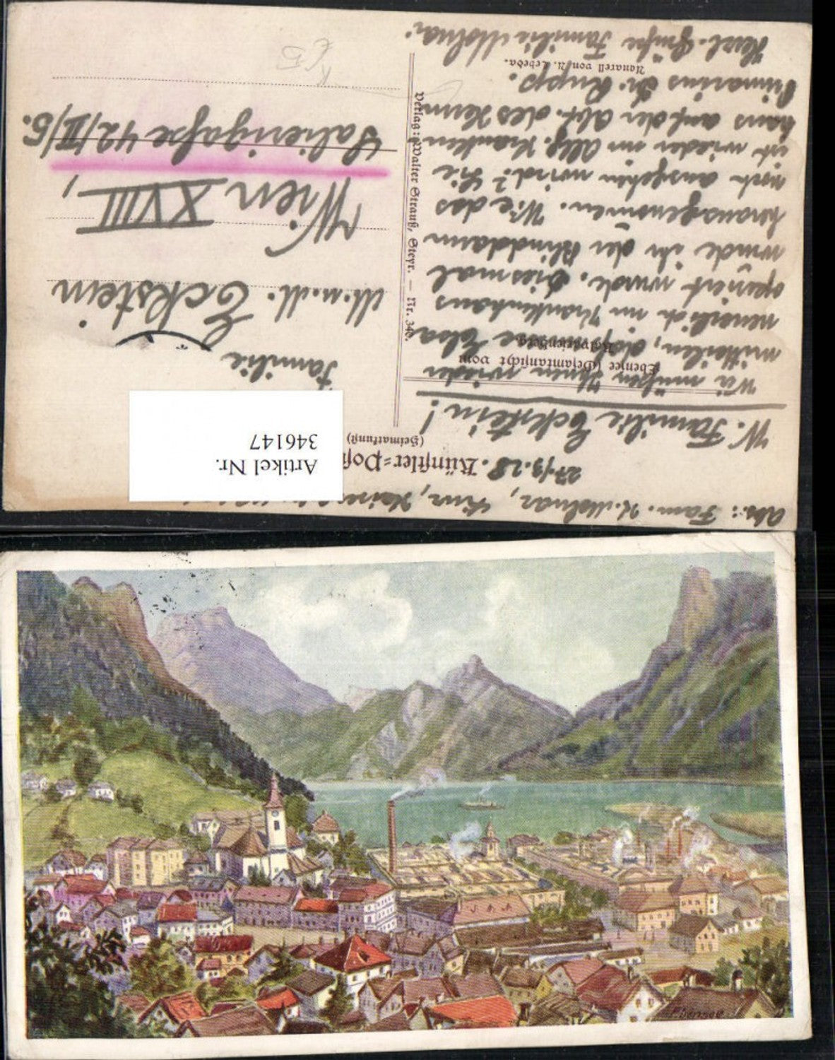 346147,Künstler AK A. Lebeda Ebensee Totale Bergkulisse