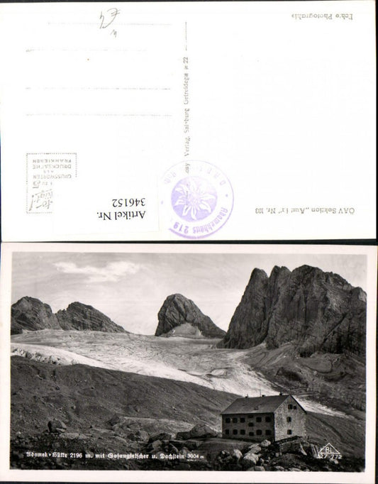 346152,Adamek-Hütte Berghütte b. Gosau m. Gosaugletscher u. Dachstein