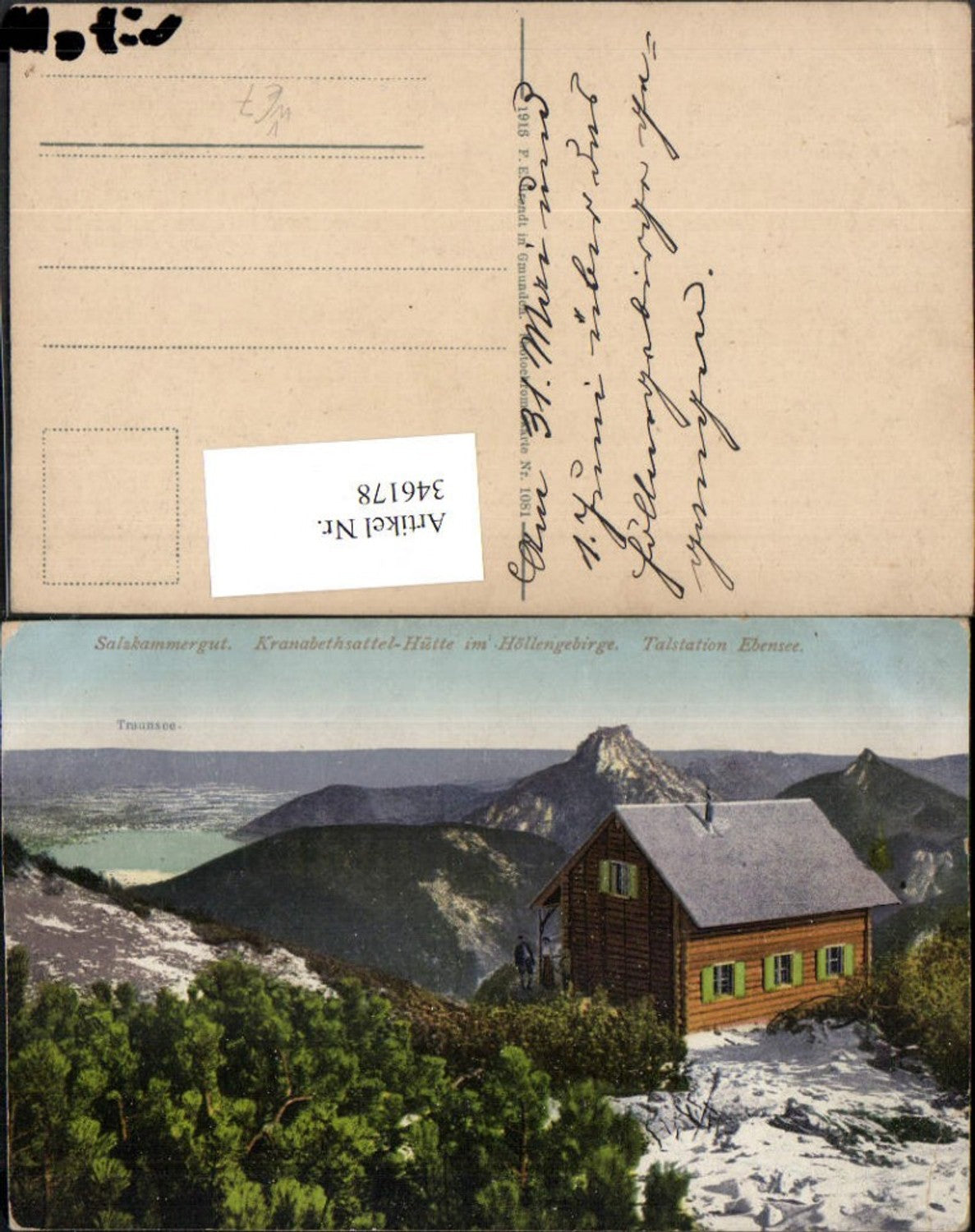 346178,Kranabethsattel-Hütte Berghütte b. Ebensee pub F. E. Brandt 1081