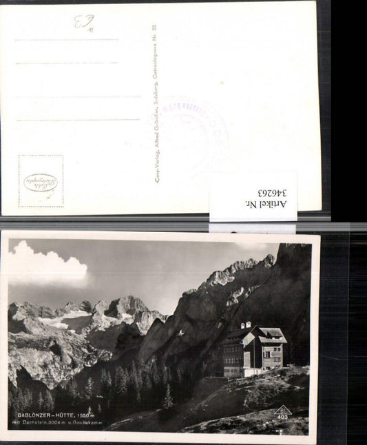 346263,Gablonzer-Hütte Berghütte b. Gosau m. Dachstein u. Gosaukamm Bergkulisse