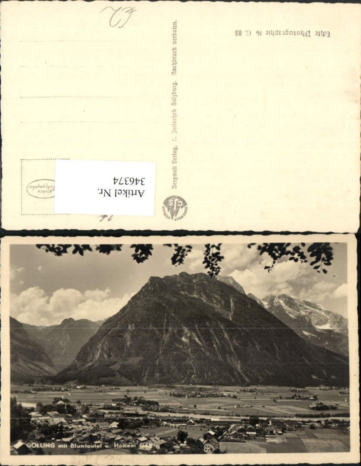 346374,Golling Totale m. Bluntautal u. Hohem Göll Bergkulisse