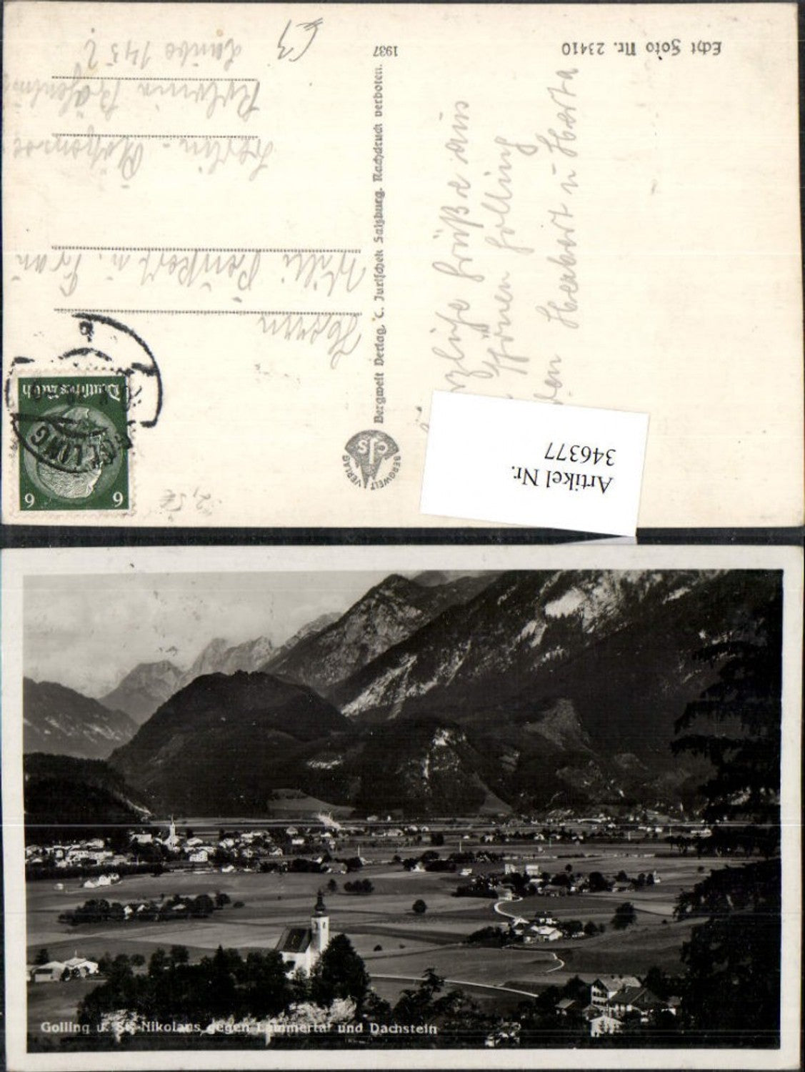 346377,Golling u. St. Nikolaus Totale geg. Lammertal u. Dachstein Bergkulisse