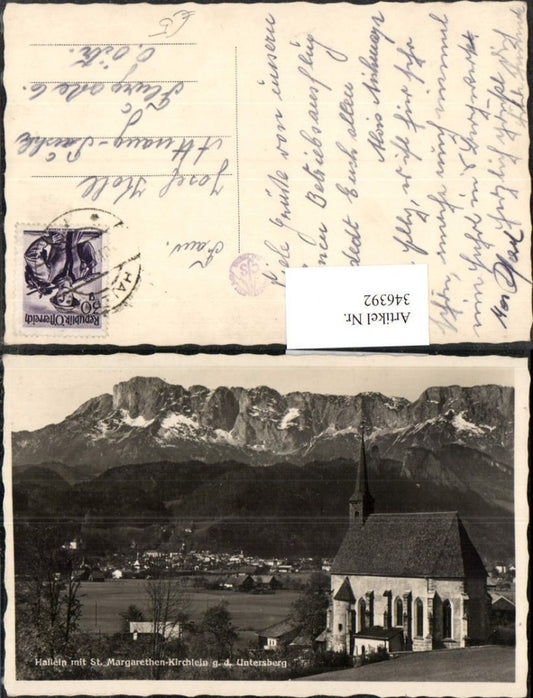 346392,Hallein Teilansicht m. St. Margarethen-Kirchlein geg. Untersberg Bergkulisse