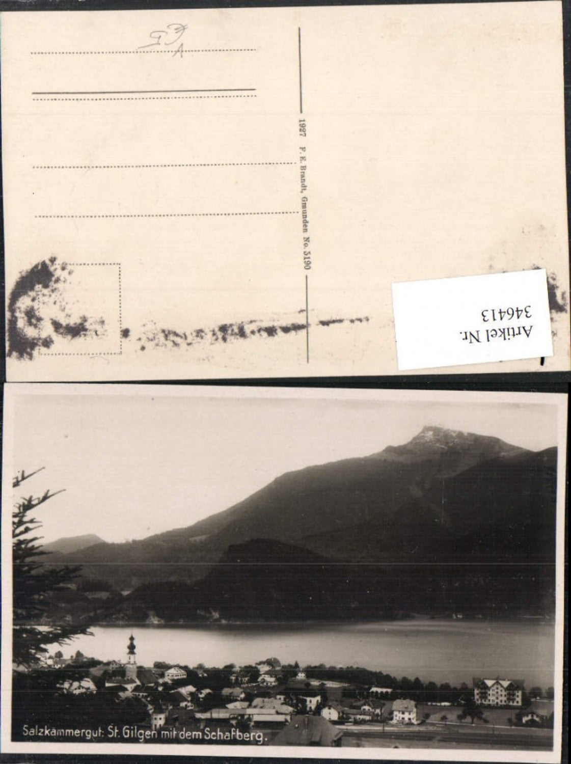 346413,St. Gilgen am Wolfgangsee Totale m. Schafberg Bergkulisse pub F. E. Brandt 5190