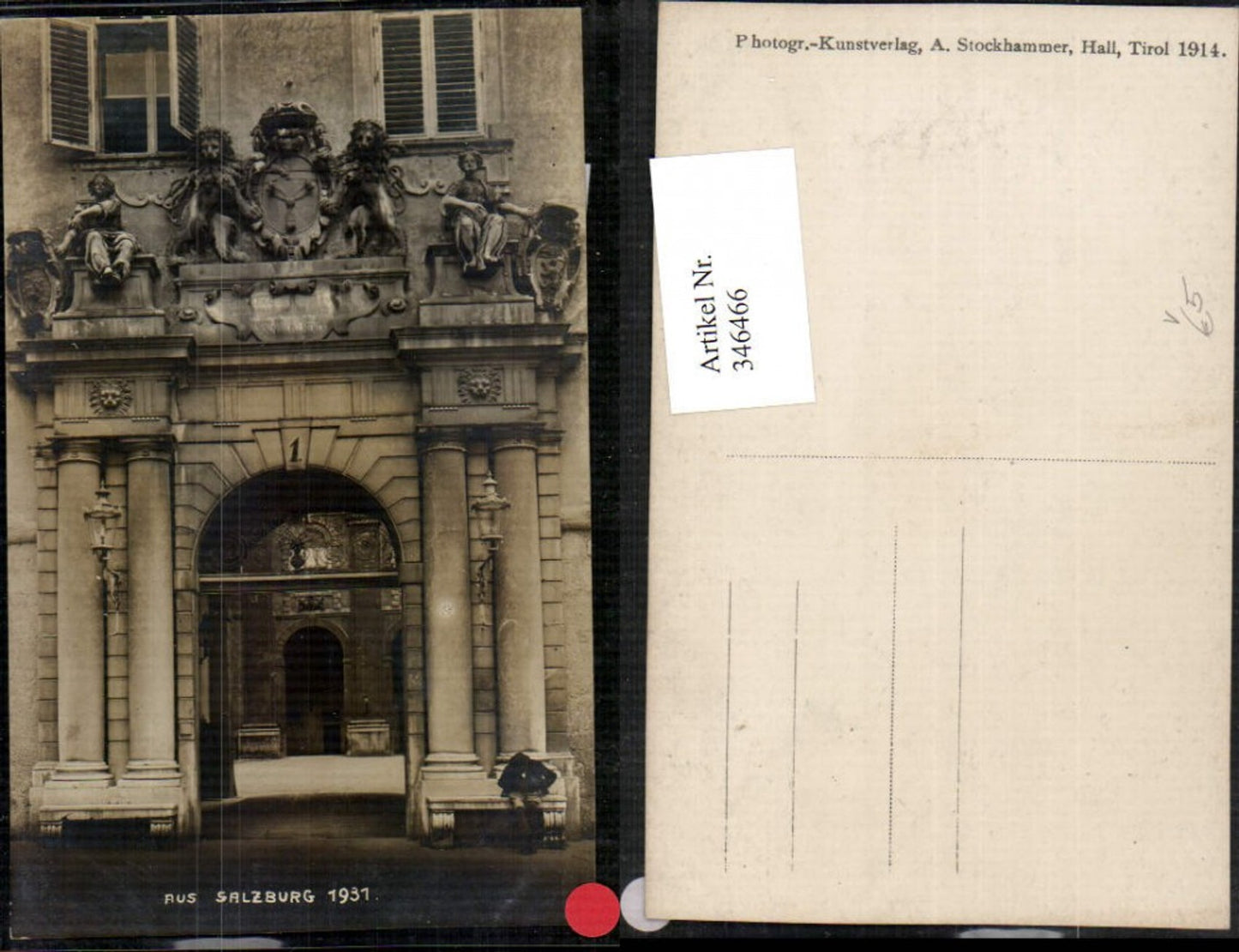 346466,Foto AK Salzburg Alte Residenz Portal pub A. Stockhammer 1931