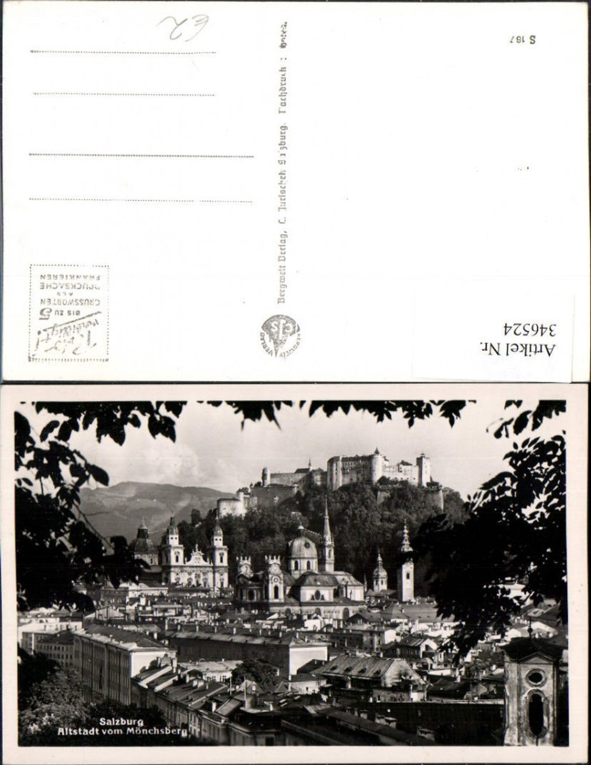 346524,Salzburg Teilansicht Altstadt vom Mönchsberg m. Festung