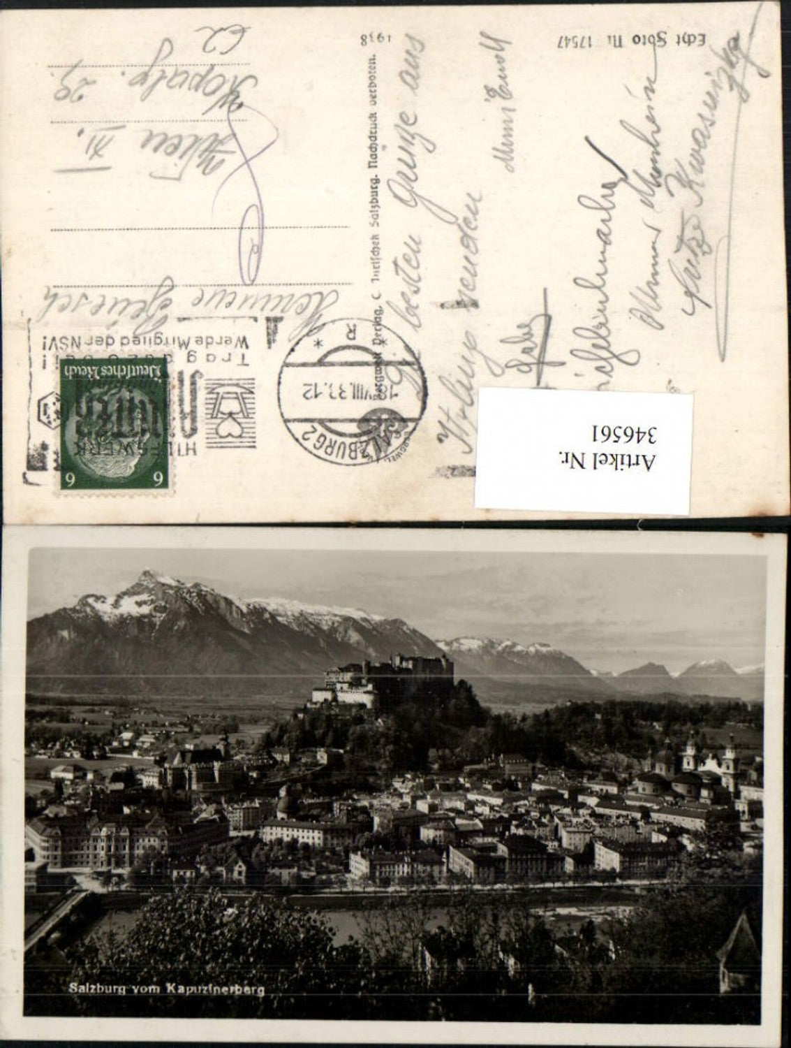 346561,Salzburg Totale vom Kapuzinerberg m. Festung Bergkulisse