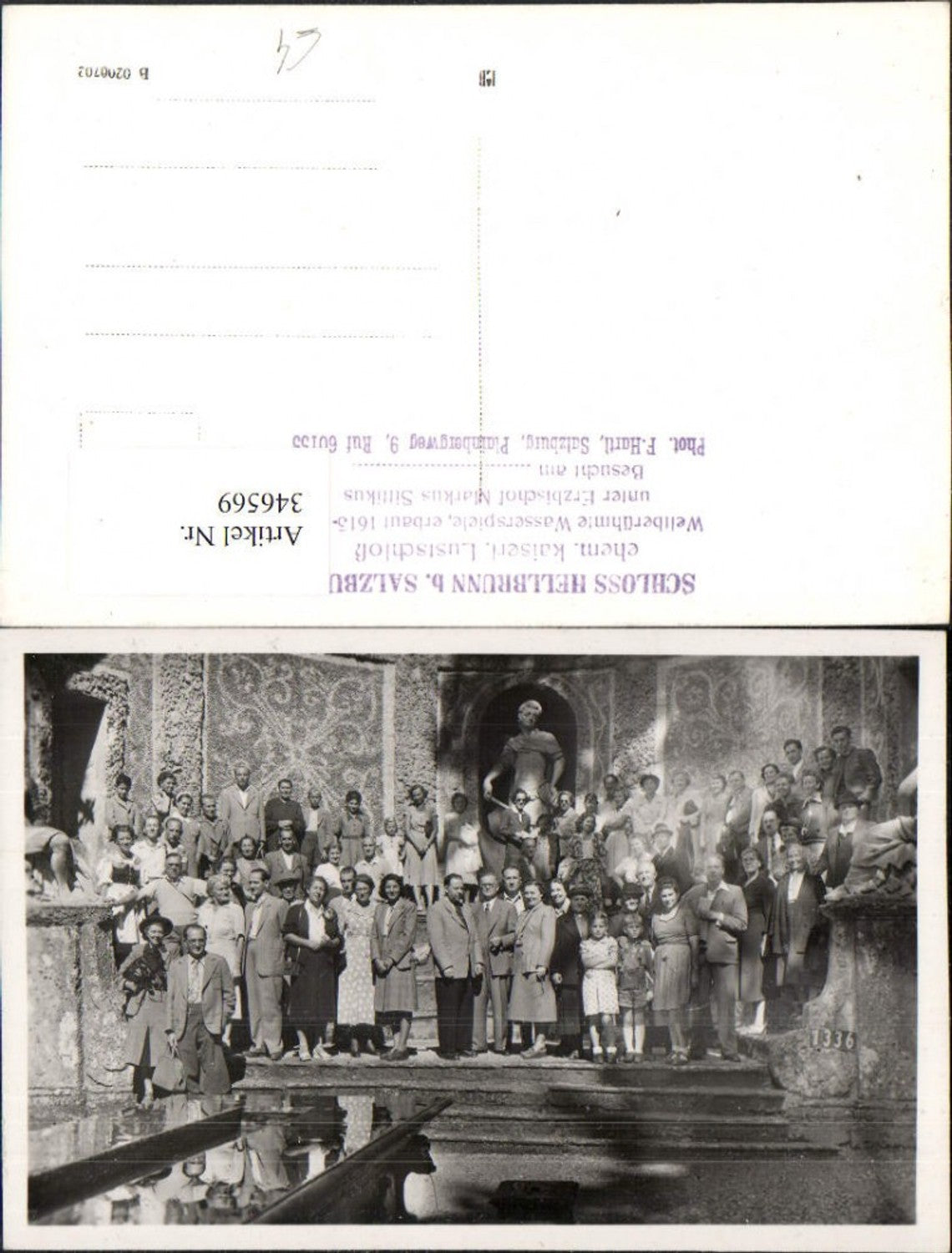 346569,Foto AK Salzburg Schloss Hellbrunn Wasserspiele Gruppenbild