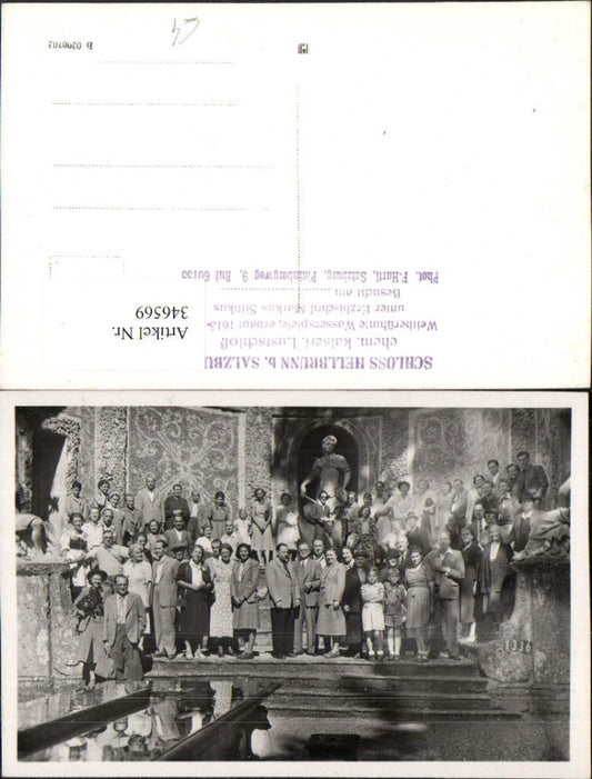 346569,Foto AK Salzburg Schloss Hellbrunn Wasserspiele Gruppenbild