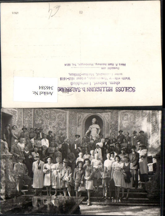 346584,Foto AK Salzburg Schloss Hellbrunn Wasserspiel Gruppenbild
