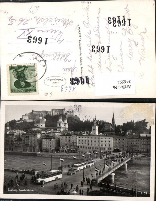 346594,Salzburg Teilansicht Staatsbrücke Brücke m. Festung Autobusse