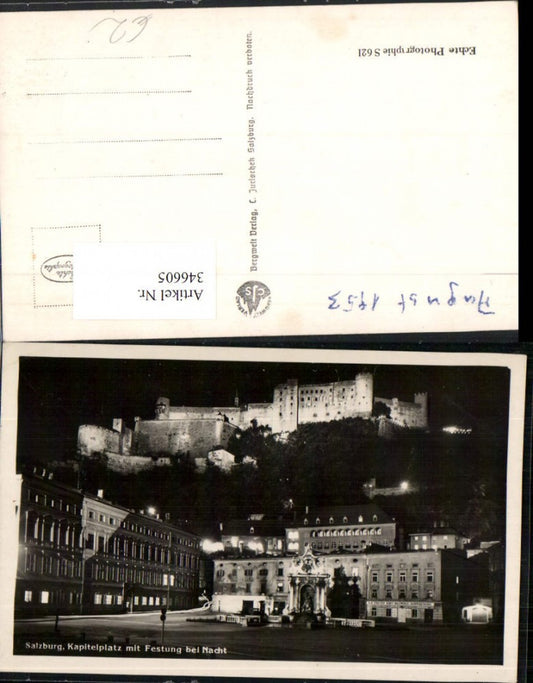 346605,Salzburg Kapitelplatz m. Festung b. Nacht