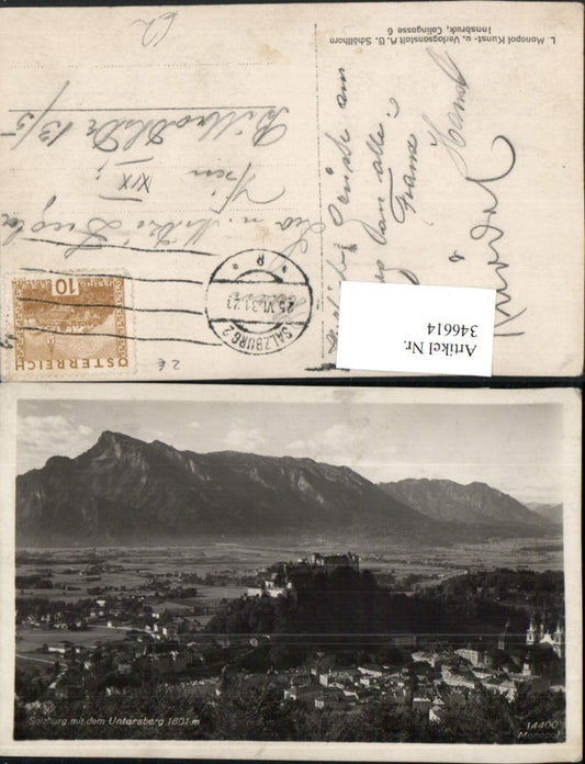 346614,Salzburg Totale m. Festung geg. Untersberg Bergkulisse