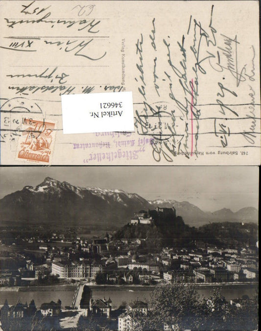 346621,Salzburg Teilansicht m. Festung vom Kapuzinerberg Bergkulisse