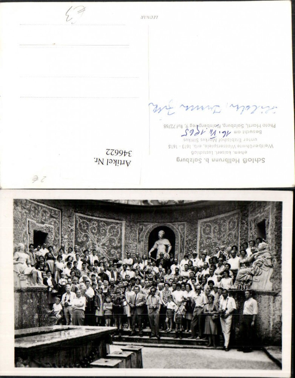 346622,Salzburg Schloss Hellbrunn Wasserspiele Gruppenbild 1965