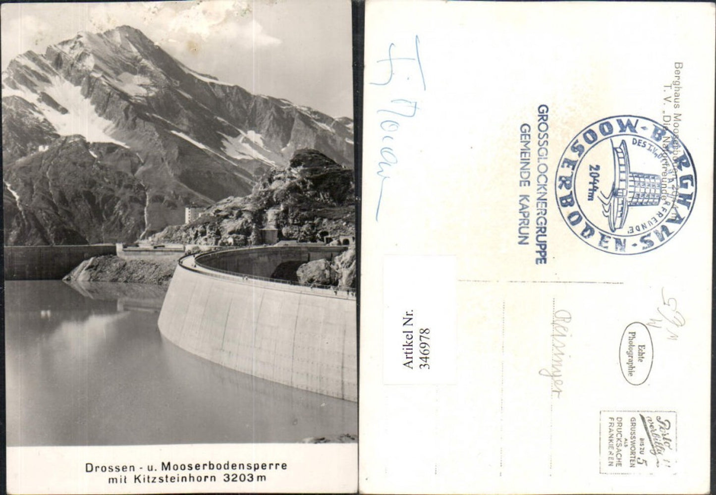 346978,Drossen- und Mooserbodensperre Talsperre b. Kaprun m. Kitzsteinhorn Bergkulisse