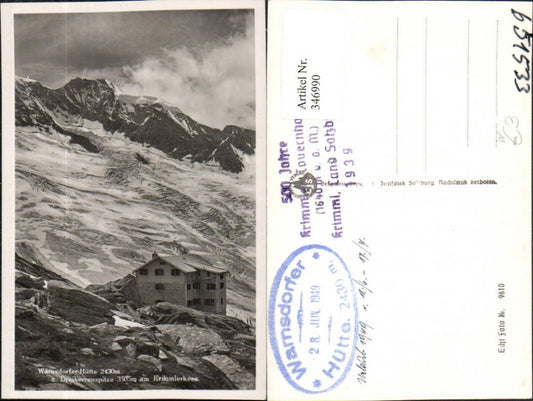 346990,Warnsdorfer-Hütte Berghütte b. Krimml m. Dreiherrenspitze Bergkulisse