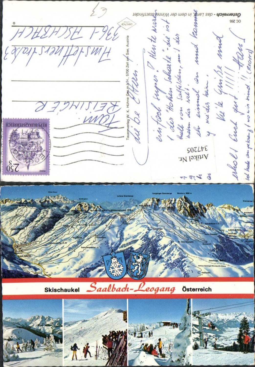 347205,Saalbach Leogang Skischaukel Skipisten Sessellift Skifahrer Mehrbildkarte