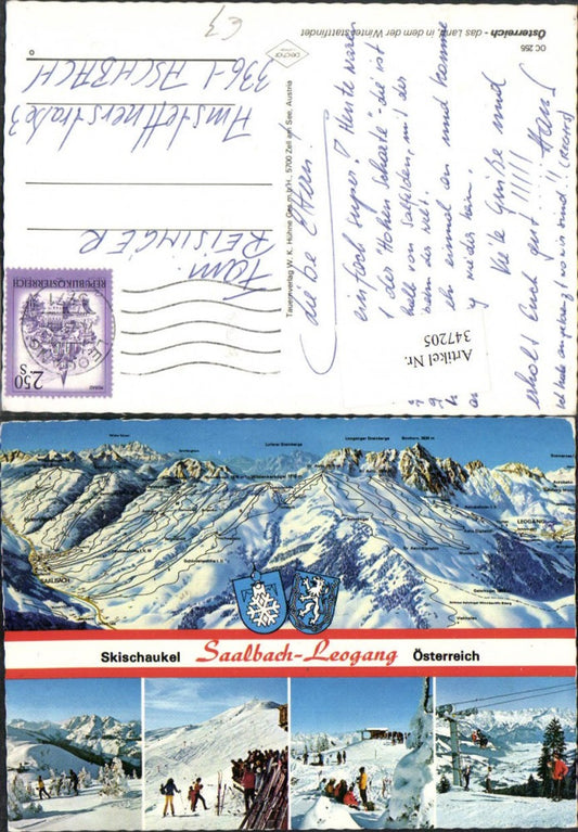 347205,Saalbach Leogang Skischaukel Skipisten Sessellift Skifahrer Mehrbildkarte